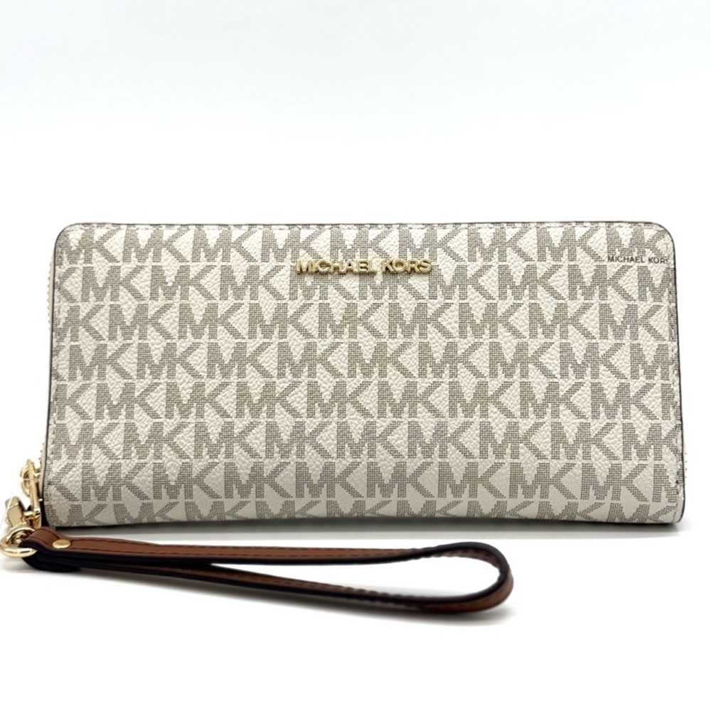 Michael Kors Large Continental Wallet Wristlet Vanilla/Brown